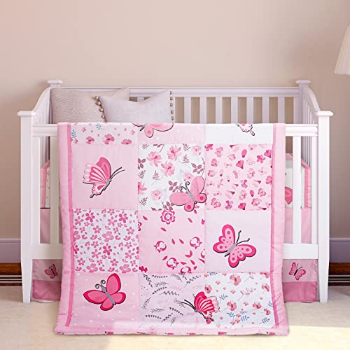 Tudomro 3-Piece Butterfly Crib Bedding Set for Girls