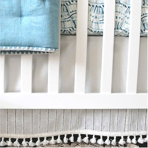 Crane Baby Boho Cotton Crib Skirt with Fringe