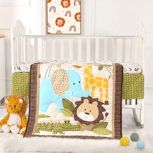 Wowelife Mini Crib Bedding Set for Boys Safari Theme