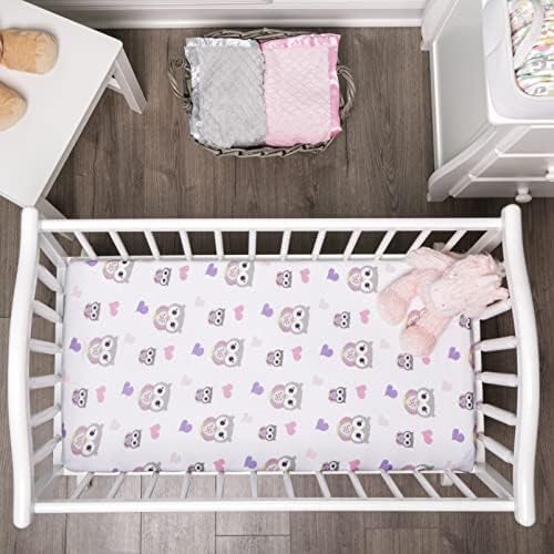 EVERYDAY KIDS 2 Pack Cradle Sheets - Pink Purple Owl Heart Star 100 Cotton