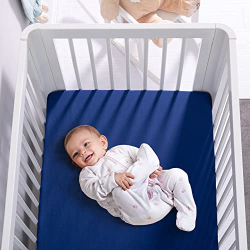 TILLYOU Crib Sheets 2 Pack Navy Stone Blue