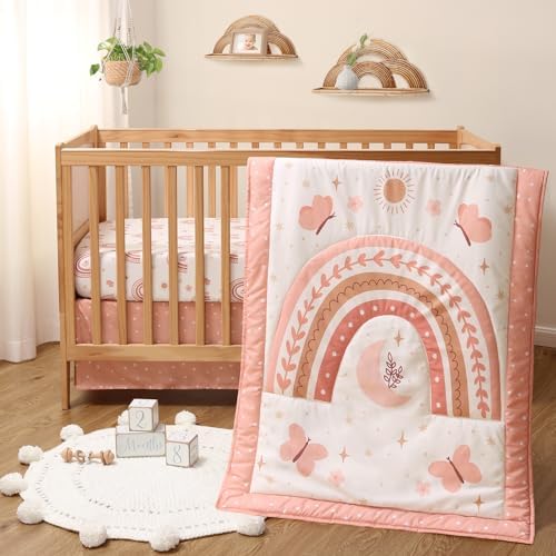 The Peanutshell 3-Piece Boho Rainbow Crib Bedding Set for Girls