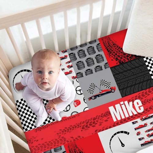 Custom Baby Crib Bedding Set with Name and Race Car Design