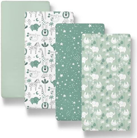 The Peanutshell Green Safari Bassinet Sheets 4-Pack