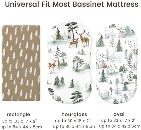 PHF 3 Pack Bassinet Sheets with Deer and Squirrels Pattern