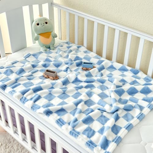 Yurhap Checkered Baby Blanket Fleece 30x40 Blue 1