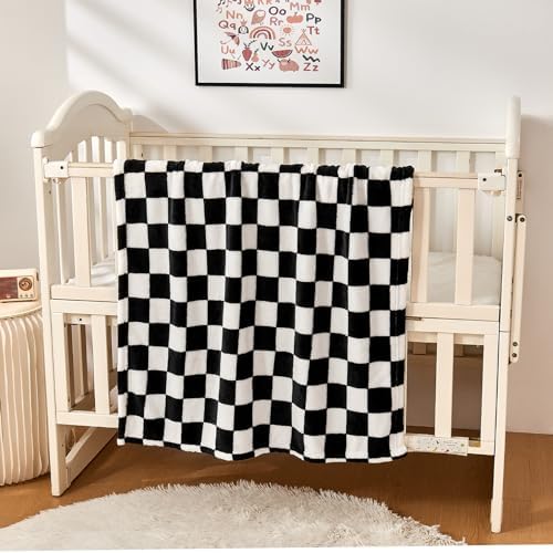 Yurhap Checkered Baby Blanket Fleece 30x40 Black