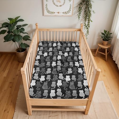 Stylish Cat Print Fitted Crib Sheets for Baby
