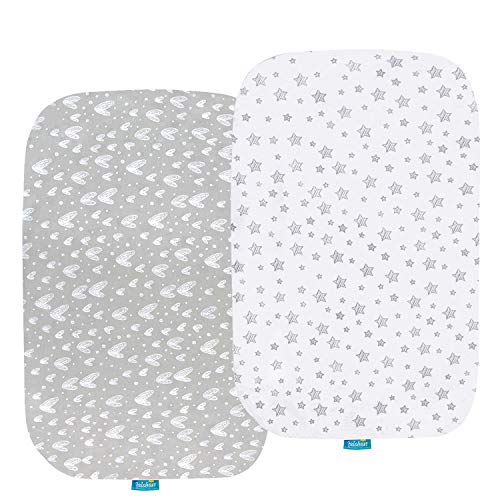 Biloban Bassinet Sheets 2 Pack Grey White Print