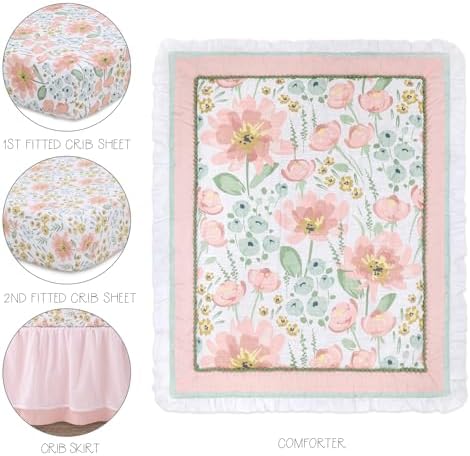 The Peanutshell 4-Piece Organic Cotton Baby Bedding Set for Girls - Wildflower