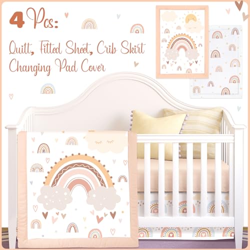 4 Pieces Bohemian Rainbow Crib Bedding Set for Boys and Girls