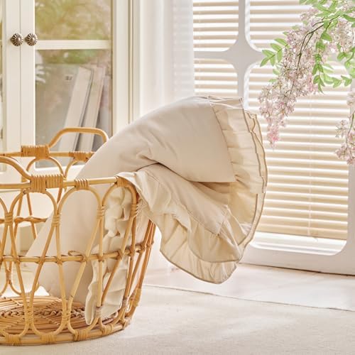 UOZZI BEDDING Ruffled Crib Comforter Quilt - 39x47 Cream