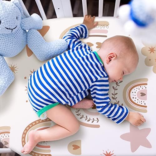 Rtteri 4 Pcs Baby Bassinet Sheets Soft Cotton Boho Rainbow