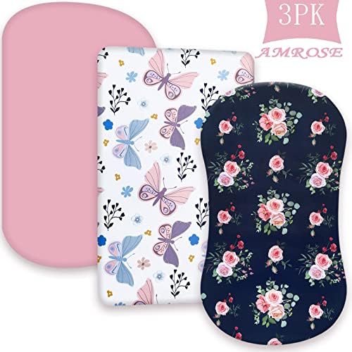 AMROSE 3 Pack Heavenly Soft Bassinet Sheets for Baby Girls 1