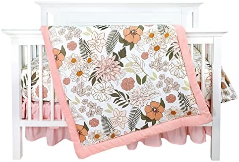 4-Piece Crib Bedding Set for Girls with Daisy Flowers