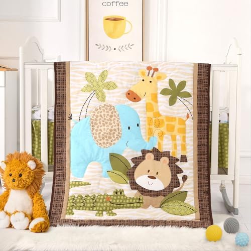 Wowelife Mini Crib Bedding Set for Boys Safari Theme