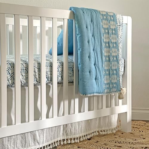 Crane Baby Boho Cotton Crib Skirt with Fringe