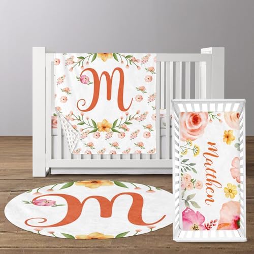 Custom Name Crib Bedding Set - Yellow Flower Pattern for Baby Girls