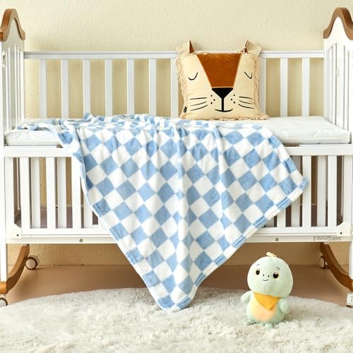 Yurhap Checkered Baby Blanket Fleece 30x40 Blue 1