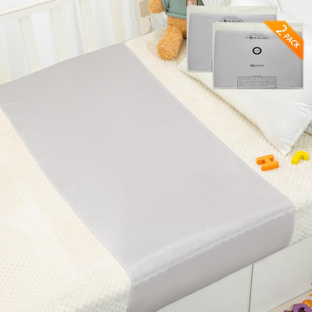 PROMEED 2 Pack Bassinet Silk Sleeves - Light Grey