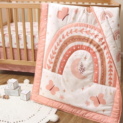 The Peanutshell 3-Piece Boho Rainbow Crib Bedding Set for Girls