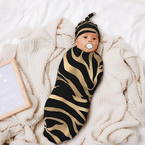 Soft Stretchy Gold Zebra Print Swaddle Blanket Set