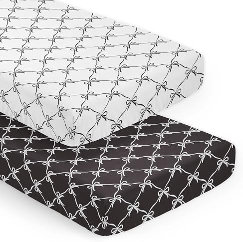 Sweet Jojo Designs 2-Piece Crib Sheets Set Black White Bows 1