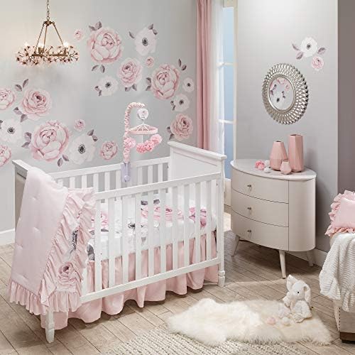 Lambs Ivy Floral Garden Pink Linen Crib Skirt
