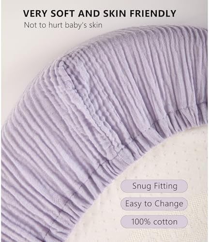 TILLYOU Muslin Bassinet Sheets 2 Pack Light Purple Pink