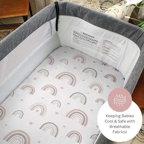 TANSY PANDA Muslin Bassinet Sheets 3 Pack 19x32in Pink Rainbow