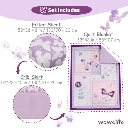Wowelife Butterfly Crib Bedding Set for Girls