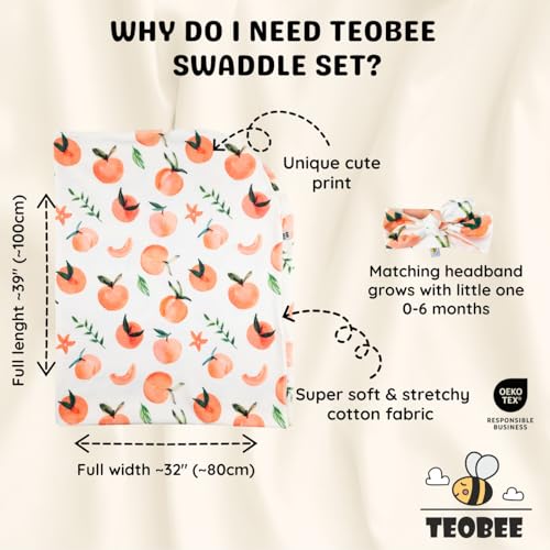 TeoBee Peach Swaddle and Headband Set 0-6 Months