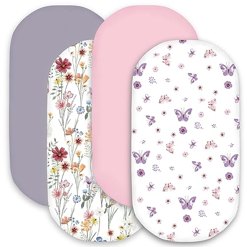 Bimocosy Bassinet Sheets 4 Pack Neutral Butterfly Pattern