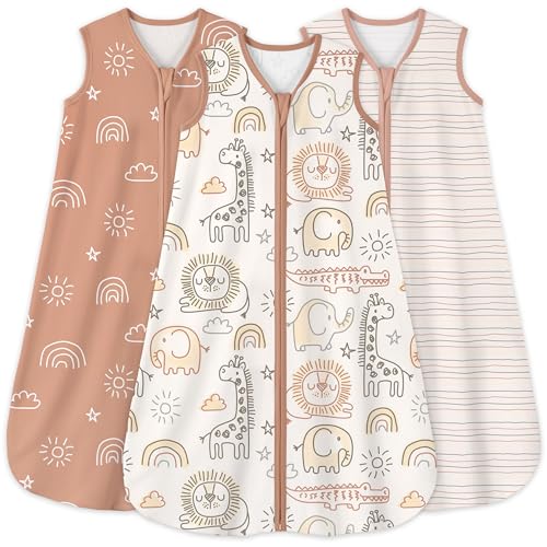 Yoofoss Organic Cotton Sleep Sack 6-12 Months 3 Pack 2-Way Zipper