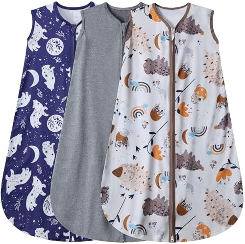 BSTOPPT 3 Pack Baby Sleep Sack Rayon Cotton 2-Way Zipper Wearable Blanket