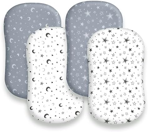 FIGEPO 4 Pack Star and Moon Baby Bassinet Sheets Set 1