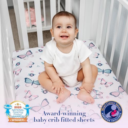 Butterfly Crib Bedding Set for Girls - 5 Piece White Pink