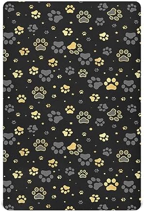 Baby Crib Sheet with Dog Paw Print and Star Design