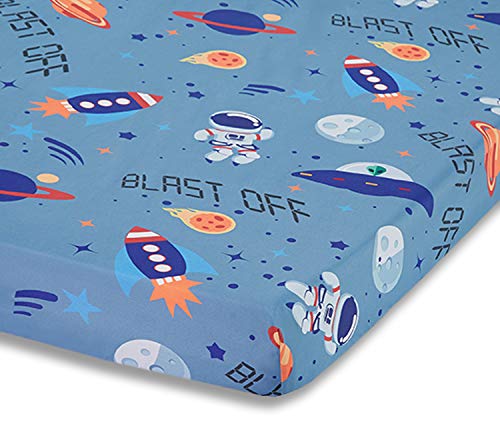 EVERYDAY KIDS Baby Boy Fitted Crib Sheet Outerspace Adventures