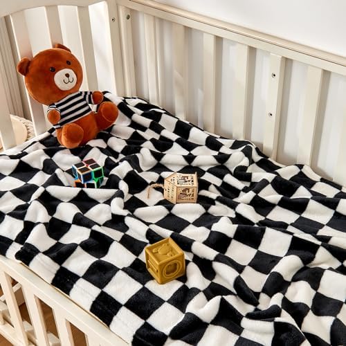 Yurhap Checkered Baby Blanket Fleece 30x40 Black