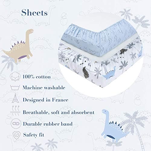 100 Cotton Crib Fitted Sheets Dinosaur Design 2 Pack
