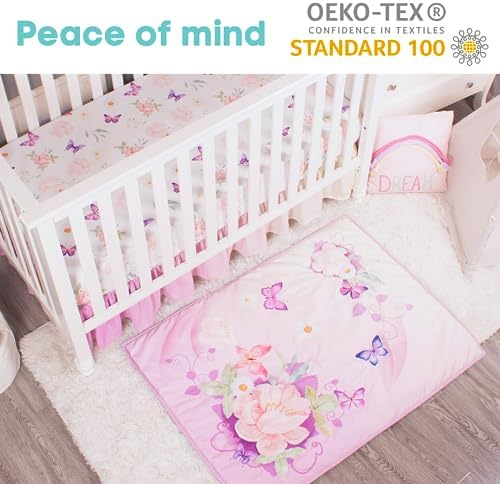 La Premura Baby Girl Crib Bedding Set with Purple Butterfly Design