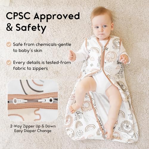 Yoofoss Organic Cotton Sleep Sack 6-12 Months 3 Pack 2-Way Zipper