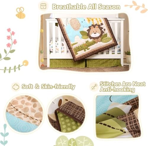 Wowelife Mini Crib Bedding Set for Boys Safari Theme