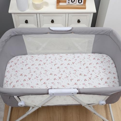 Onacosht Muslin Bassinet Sheets 3 Pack Solid Pink and Floral 1