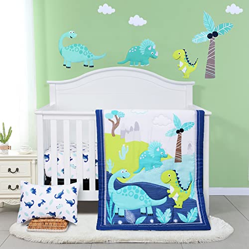 JISEN 3 Piece Crib Bedding Set Dinosaur Print