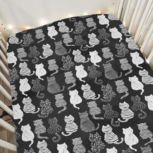 Stylish Cat Print Fitted Crib Sheets for Baby
