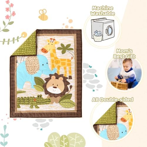 Wowelife Mini Crib Bedding Set for Boys Safari Theme