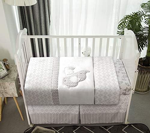 La Premura 3-Piece Crib Bedding Set Gray Elephant Puppy Design