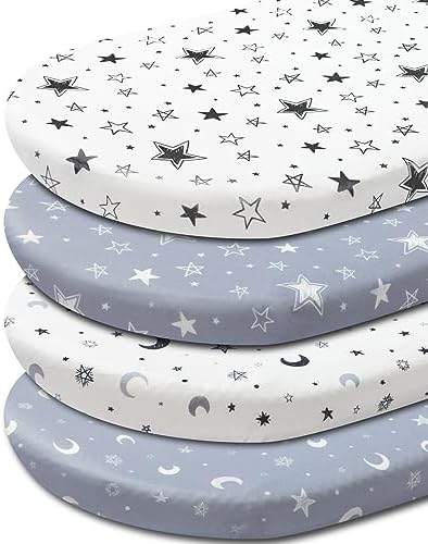 FIGEPO 4 Pack Star and Moon Baby Bassinet Sheets Set 1